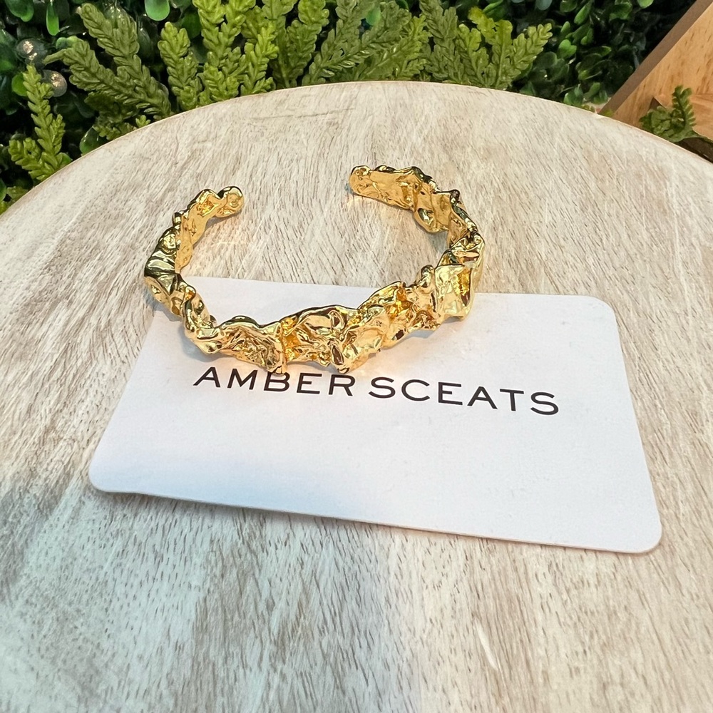 New Amber Sceats Emery Cuff Bracelet | Gold | Modern Textured | 24k Gold Plated